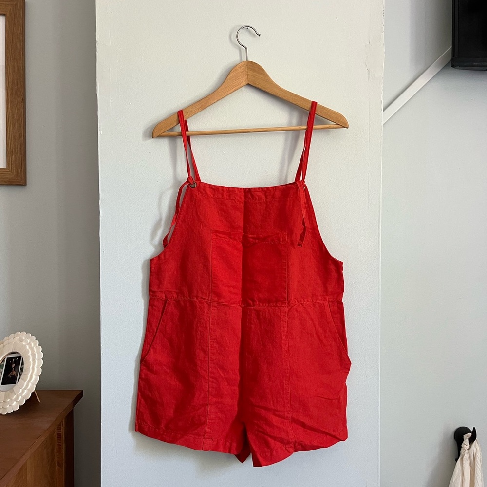 Lacausa Red Linen Short Overalls